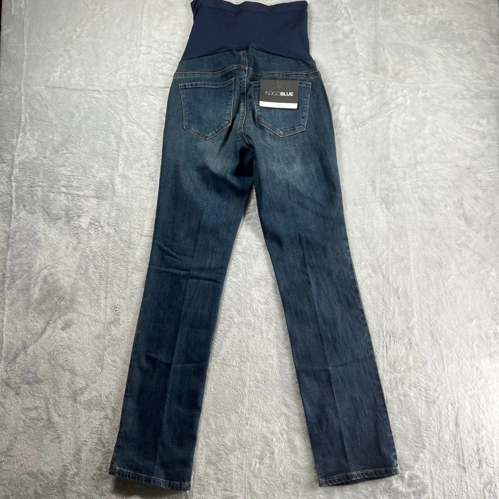 Indigo Blue Maternity Straight Leg Jeans Secret Fit Belly Dark Wash XS NWT